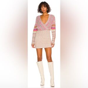 New FREE PEOPLE Forever Fairisle Dress in Strawberry Combo Size Medium